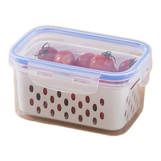 4-In-1 Fruit Vegetable Storage Container with Removable Filter Leak-Proof Airtight PP Storage Box for Washing Draining Stackable Food Organizer