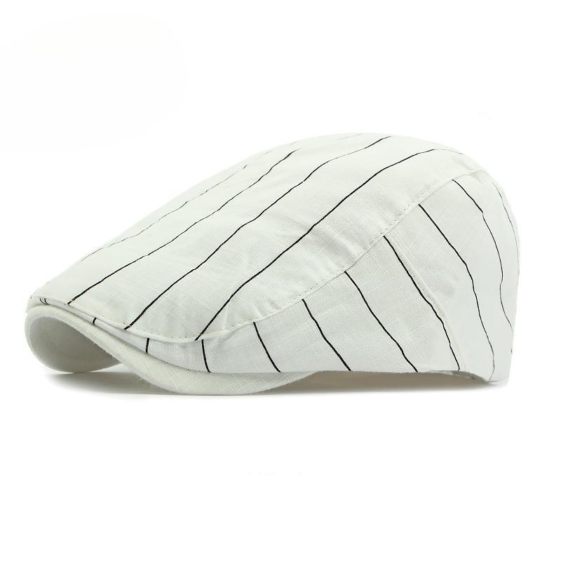 

Summer Thin Breathable Striped Beret for Men Women British Retro Flat Cap Casual Newsboy Hat Minimalist Duckbill Cap 56-60cm білий