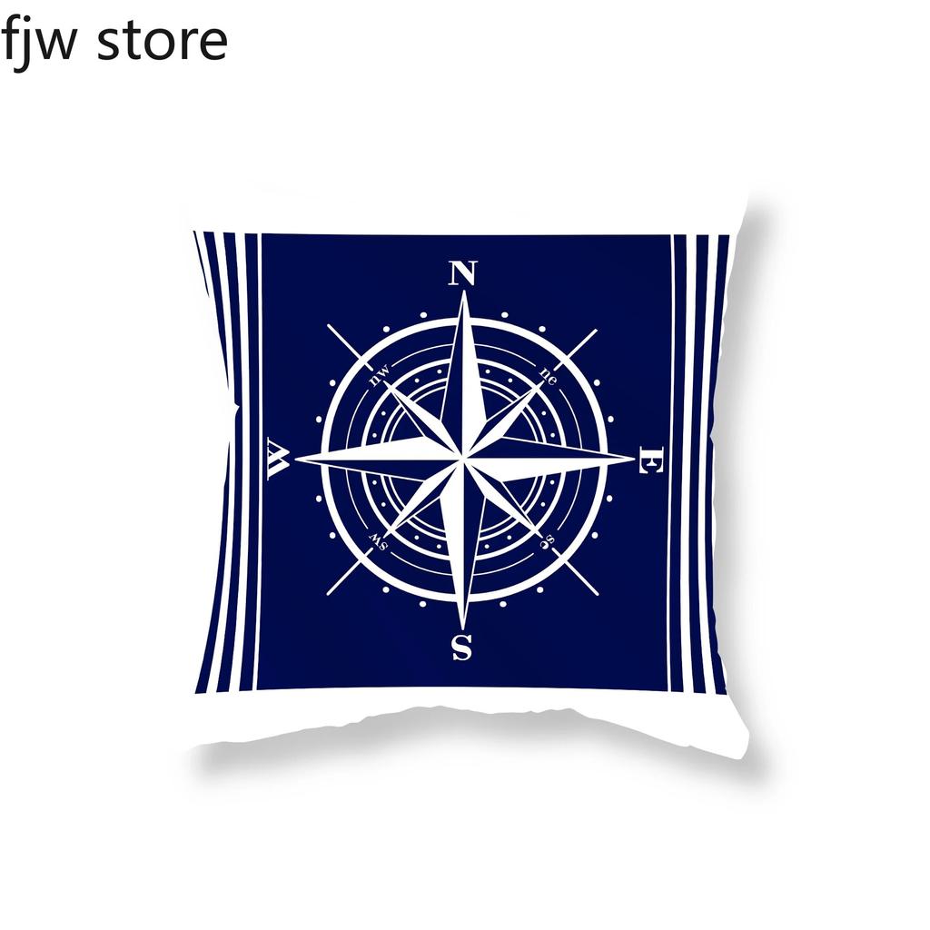 Home Decor Compass Anchor Pillow Cover Blue Mediterranean Cushion Sofa Chair Car Office Ornament 40x40cm 45x45cm