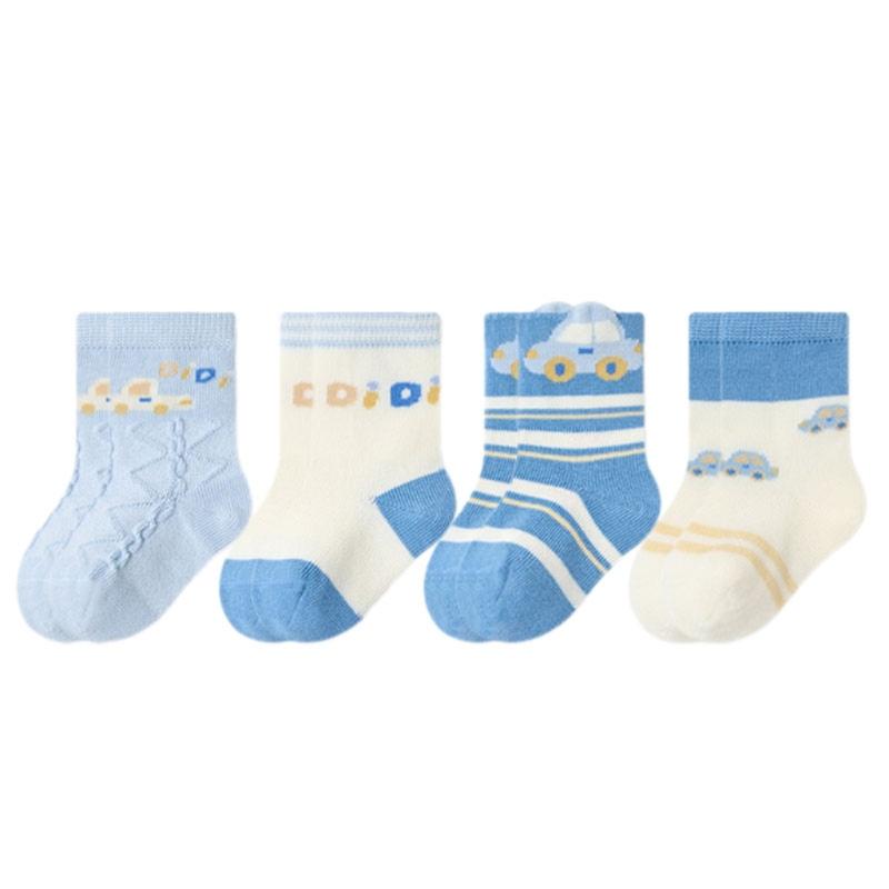 4 Pairs Childrens Ankle Socks Combed Cotton No Irritation Stitching Cute Animal Patterns Comfort XL синий