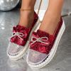 Fashion 35-44 Thick Bottom Rhinestone Bow Mary Jane Shoes Women Flat Shallow Mouth Comfort Casual Shoes Zapatillas De Mujer Loafers 2025