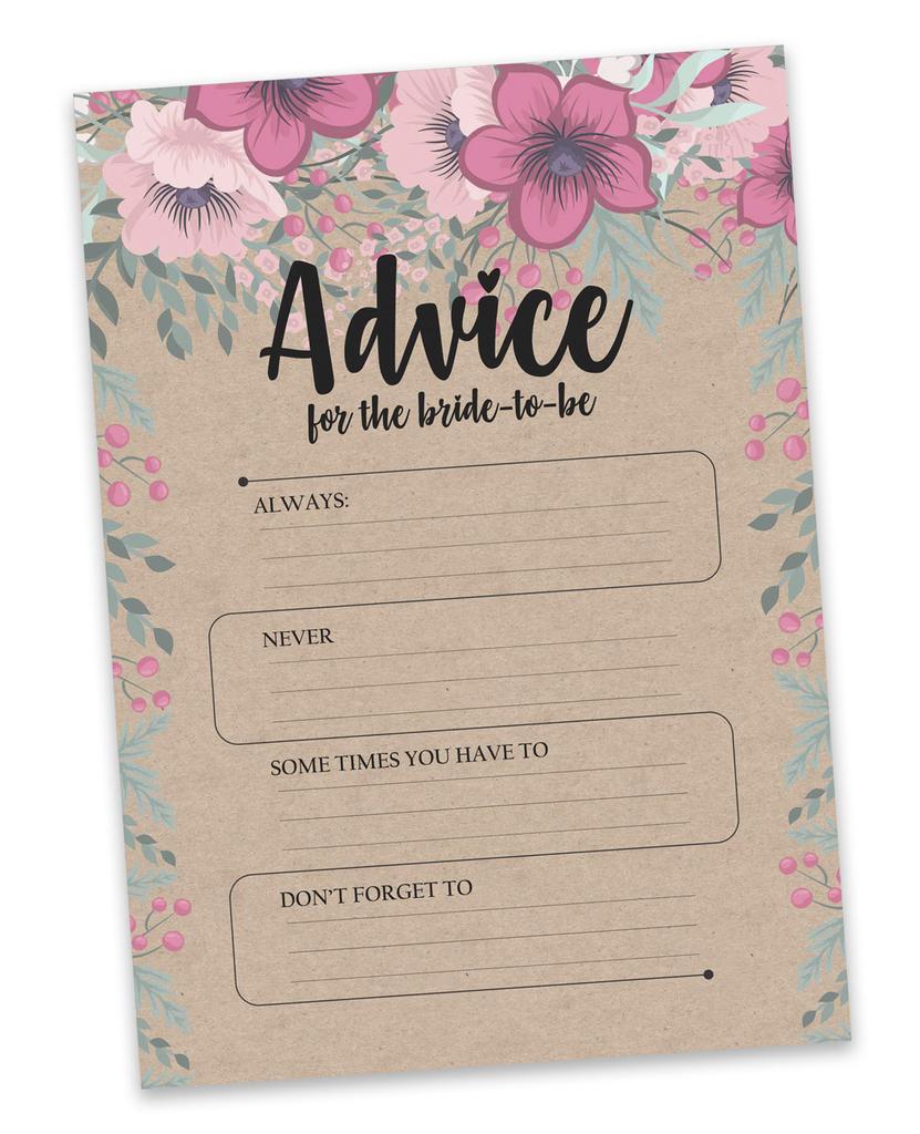Inkdotpot Rustic Kraft FloralA  Advice And Wishes Set Of 50 Bridal Shower Advice Game