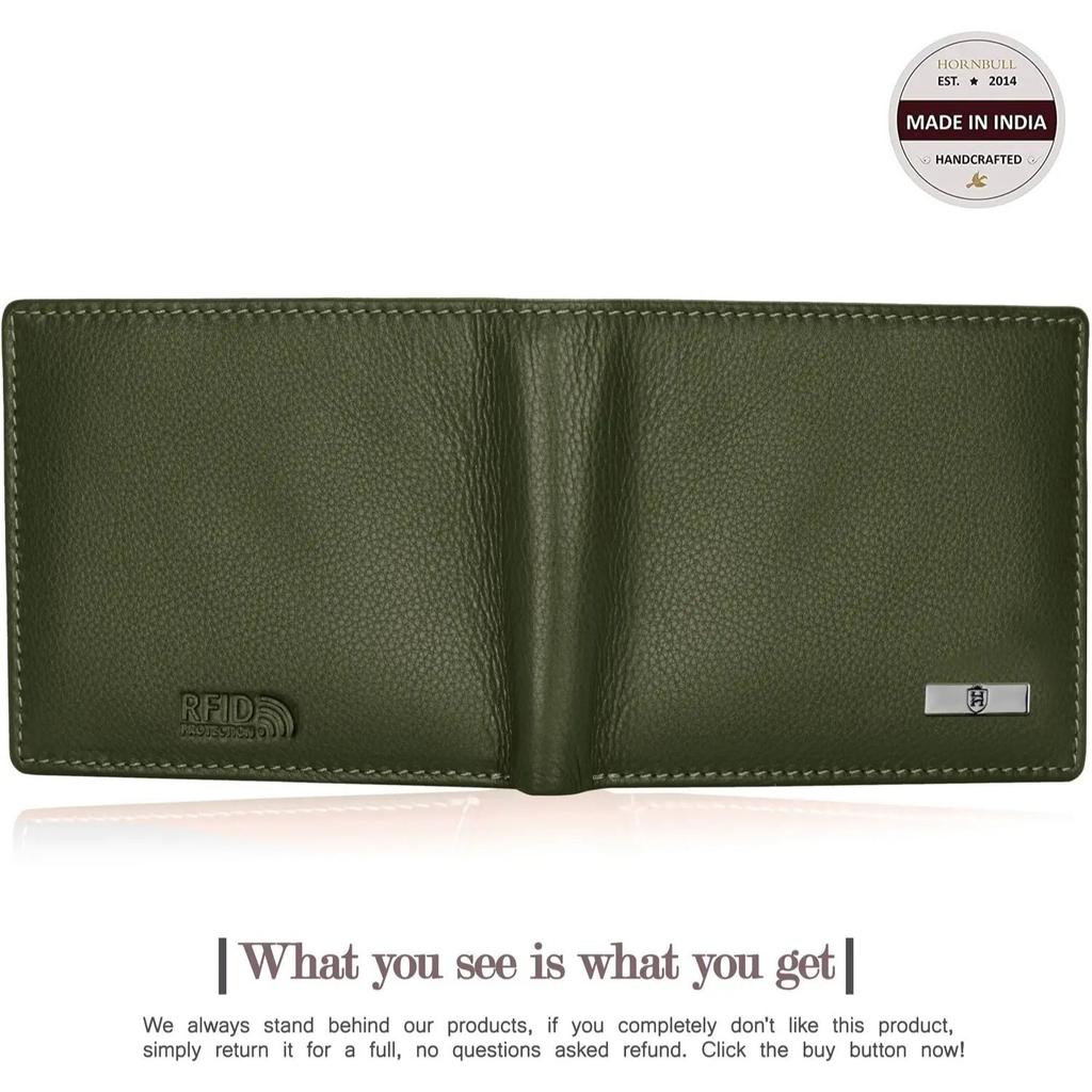 Men Casual Green Genuine Leather RFID Wallet - Regular Size (4 Card Slots)