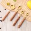 Stainless Steel Gold-Plated Measuring Spoons & Cups with Acacia Wood Handles, Precise Markings, 8-Piece Baking Tool Set.