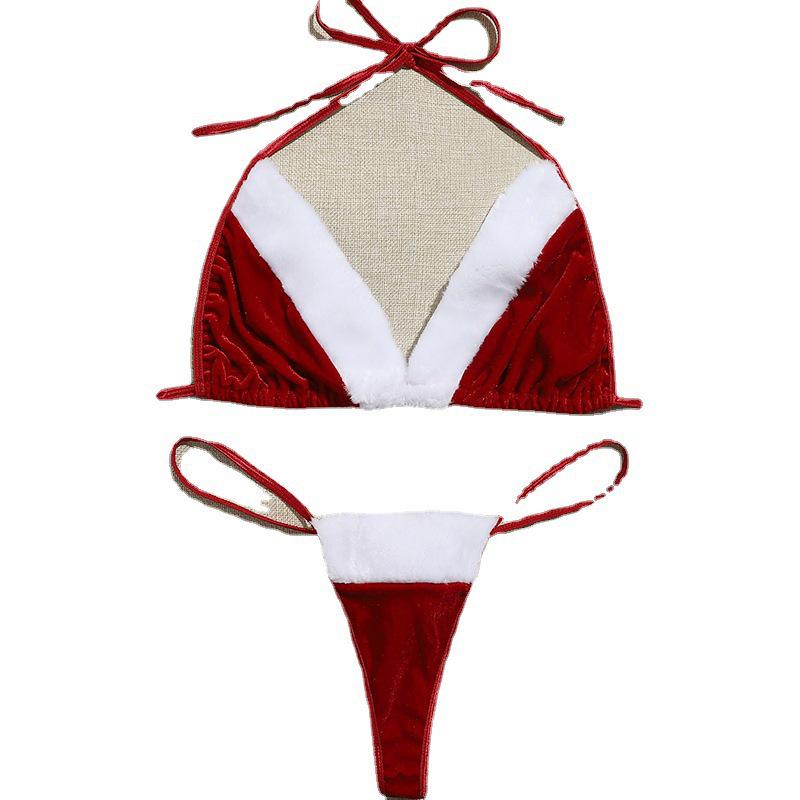 European & American Velvet See-Through Lingerie Set - Plus Size Christmas Charm