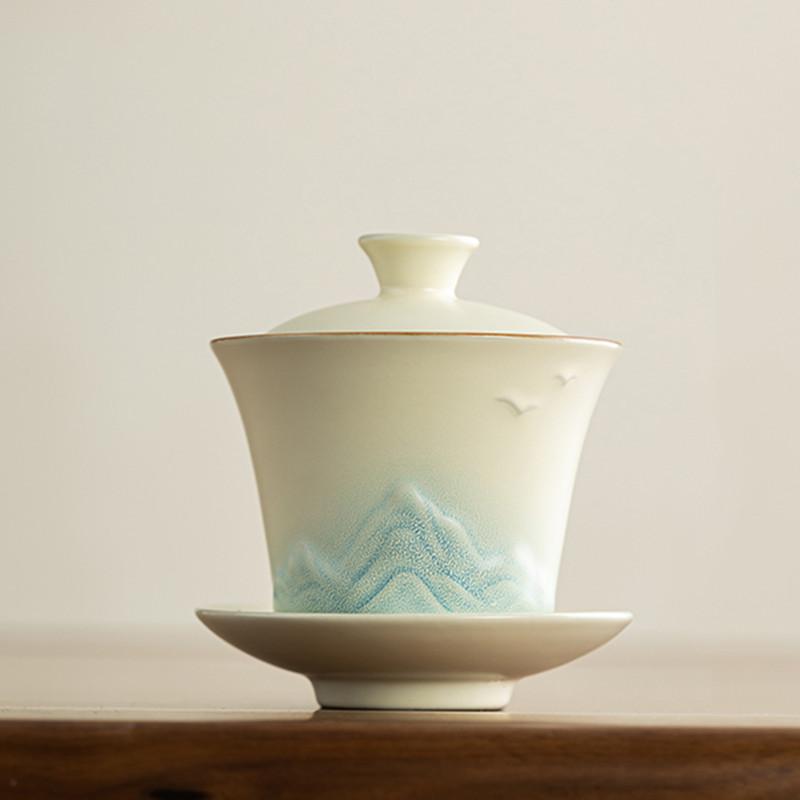

150ml Chinese Retro Ceramic Tea Tureen Handmade Pottery Gaiwan Travel Portable Tea Bowl Teacup Household Teaware Tea Infuser 9.8x10.5cm 150ml