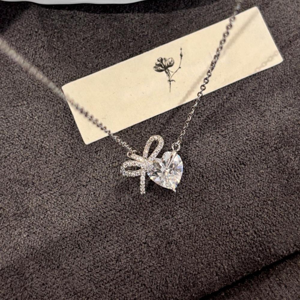 Stainless Steel Silver-Plated Zircon Bow Love Necklace 2026 New Style Exquisite Non-Fading Clavicle Chain Jewelry for Women