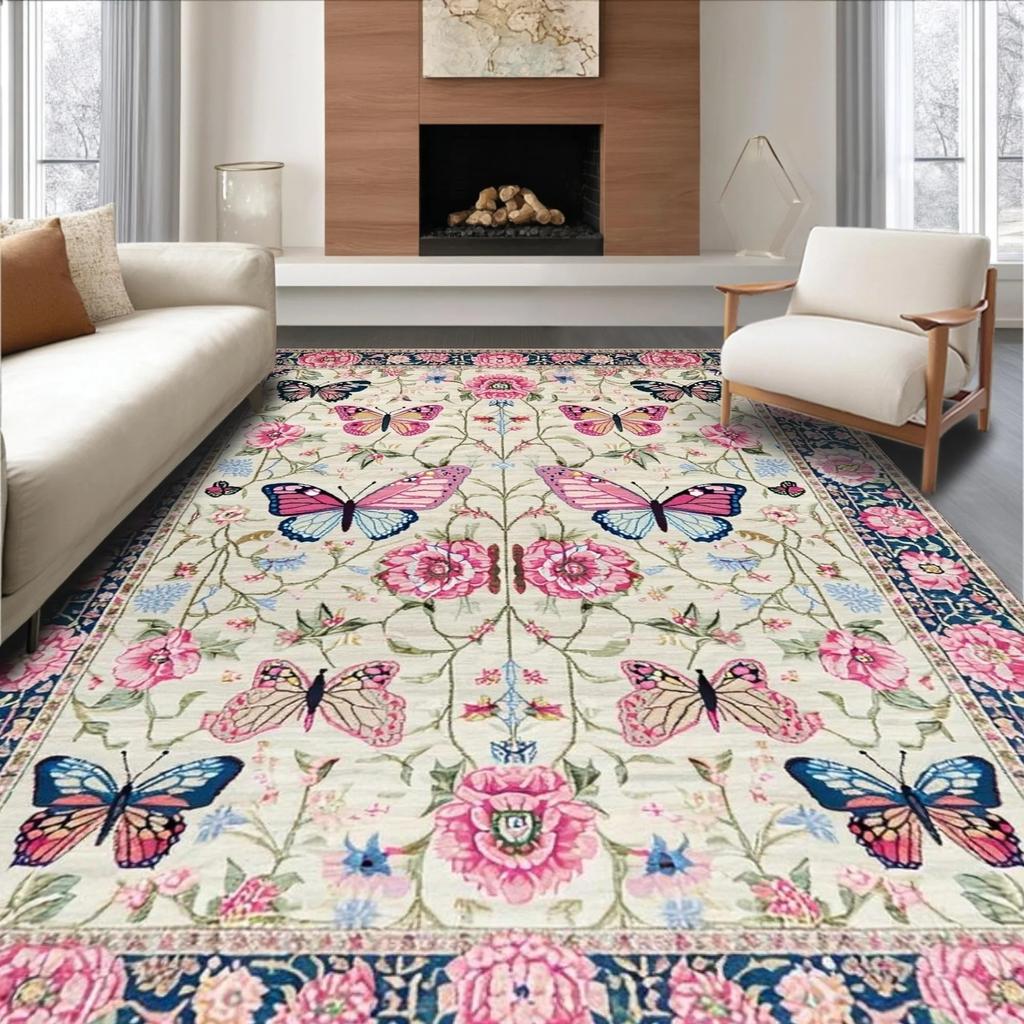 European Classical Butterfly Carpet Living Room Sofa Coffee Table Carpet Dirt Resistant Bedroom Thick Floor Mat