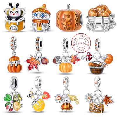 Copper Romantic Autumn Charms Beads Pumpkin Maple Leaf Scarecrow Harvest Pendant 3Mm Diy Fine Jewelry Accessories