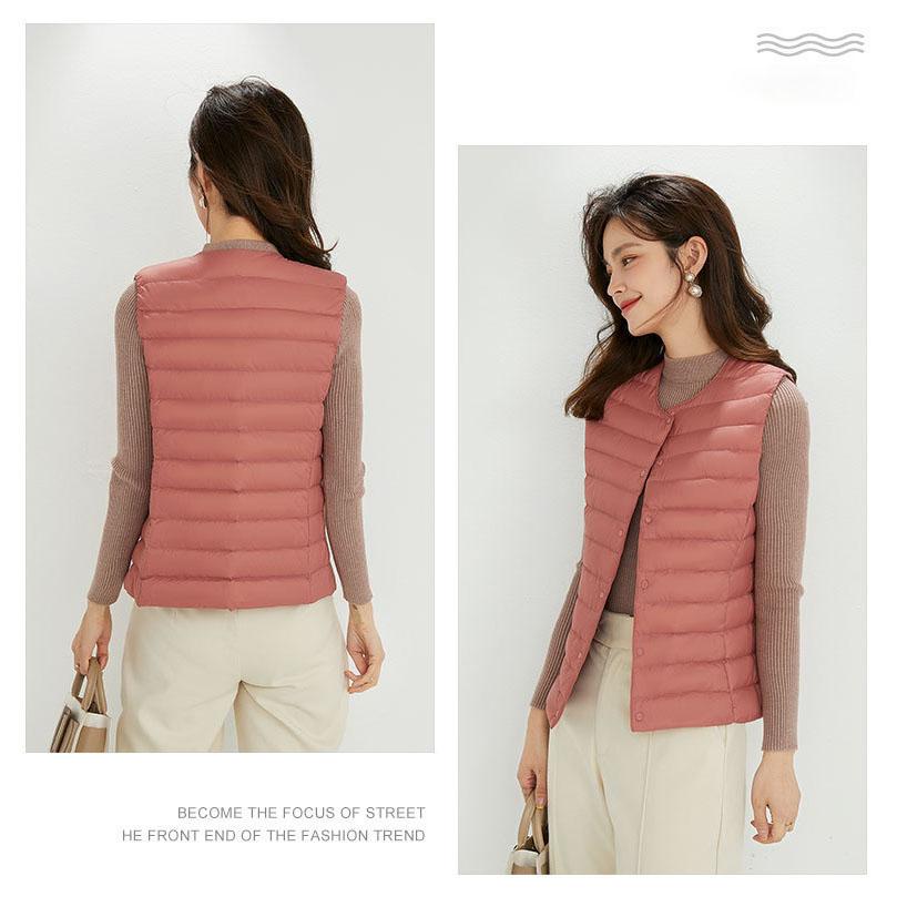 Women Sleeveless Puffer Vest Women's Ultra Light Down Vest Women Two Ways Waistcoat Portable Warm Sleeveless Winter Liner Plus Size