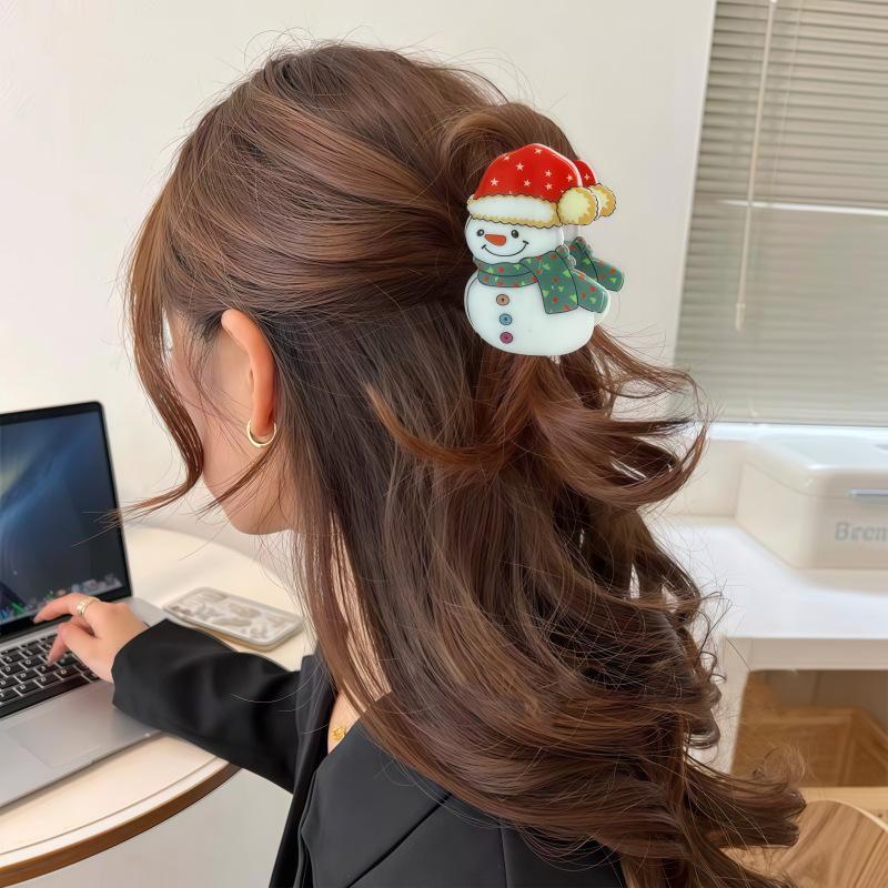Sponka do vlasů Santa Claus Sněhulák - Sladká vánoční kreslená sponka drápek dárek
