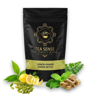 TEA SENSE Zitrone Ingwer Grün Detox | Lose Blätter | 100g | Grüner Tee mit Zitronenschalen, Ingwer, Pfefferminze, Kardamomsamen & Moringa