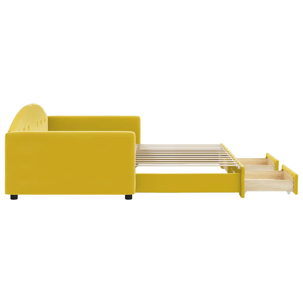 Pull Out Daybed with Drawers Yellow 100x200 Cm Velvet