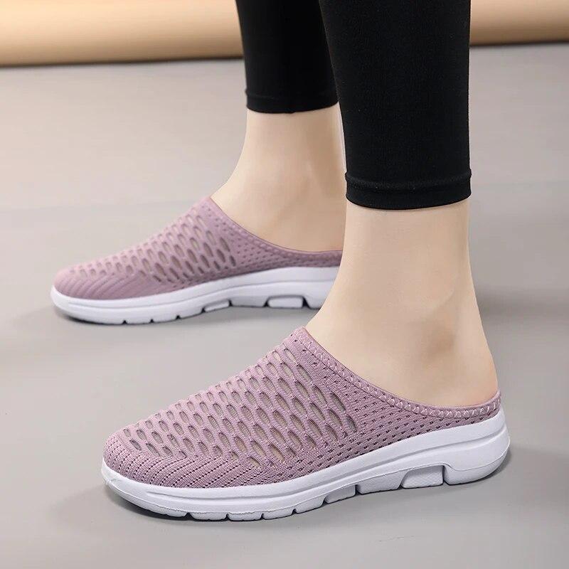 Women's Round Toe Slippers Light Breathable Flats Non-slip Soft Sole Casual Shoes Slip-on Mules for Walking Daily Wear
