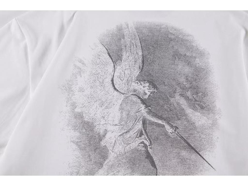 REPRESENT REP Letter Angel Print Vintage Washed Distressed Loose Short Sleeve T-Shirt for Men and Women