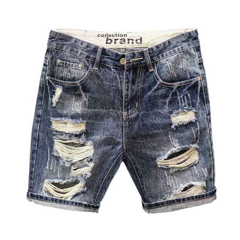 Men's Retro Japanese Style Ripped Denim Shorts - Summer Trend Straight Casual Mid-Length Pants