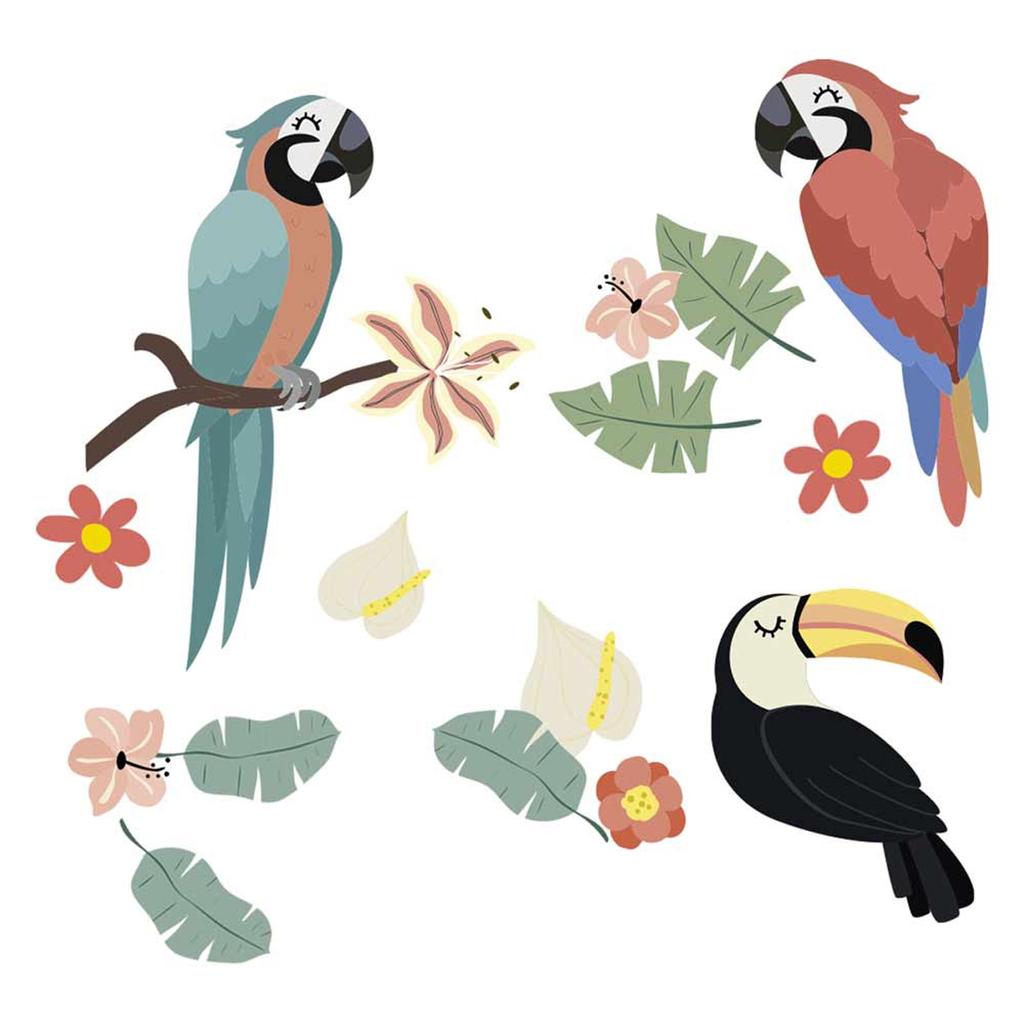 Les Trésors De Lily [A1551] - Bogen mit mehrfarbigen Aufklebern „Tukan-Papageien“ - 20 x 70 cm