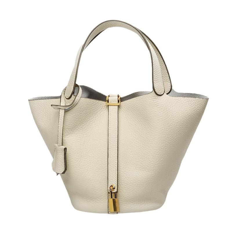 High-End Genuine Cowhide Leather Bucket Handbag