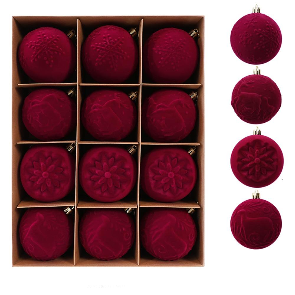 Break-Resistant Velvet Christmas Hanging Balls 8 CM Red Tree Hangable Bauble Set Indoor Decor