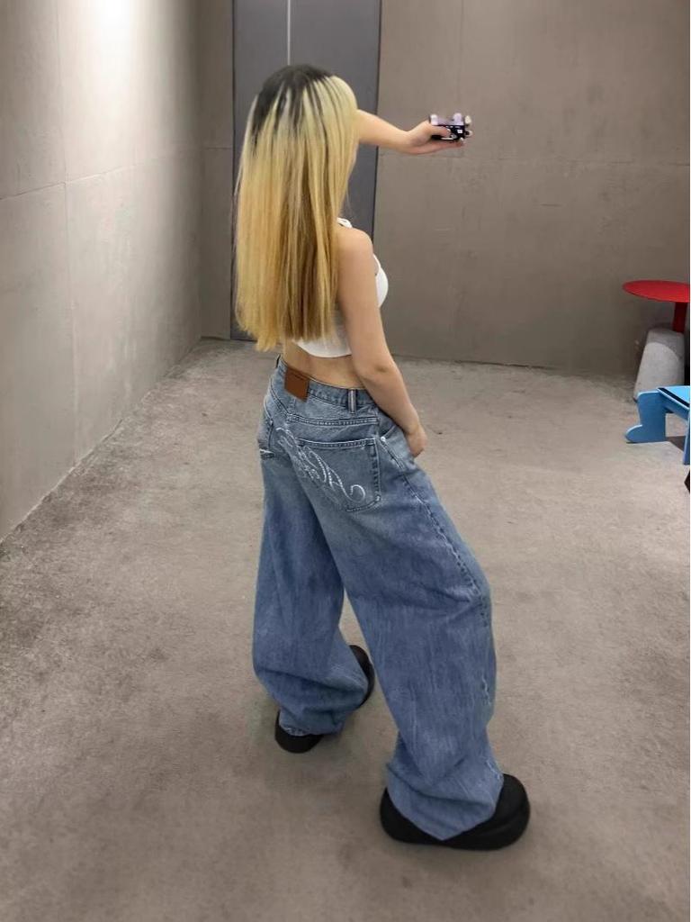 2025 Vår/Sommar Strass Hög Midja Vida Ben Jeans för Kvinnor