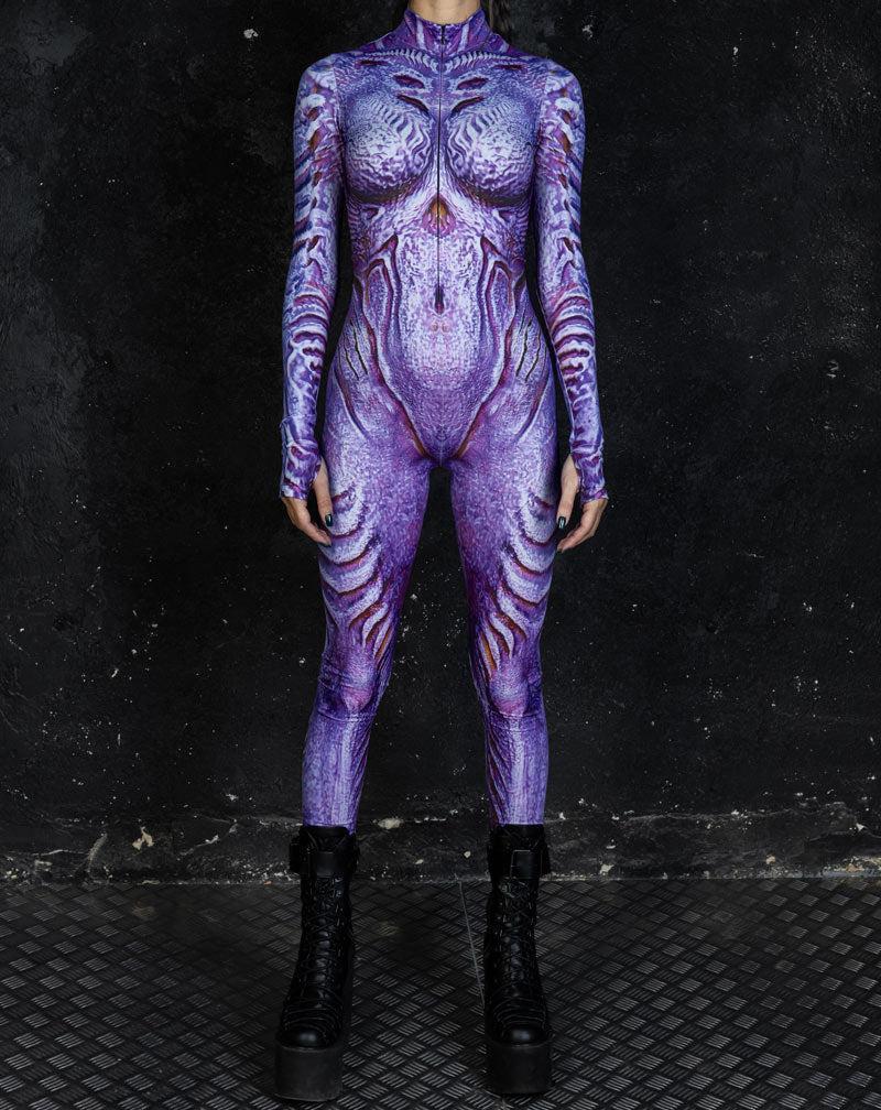 

European Fantasy Halloween Costume Jumpsuit With 3d Digital Print For Cosplay Enthusiasts Purple,S