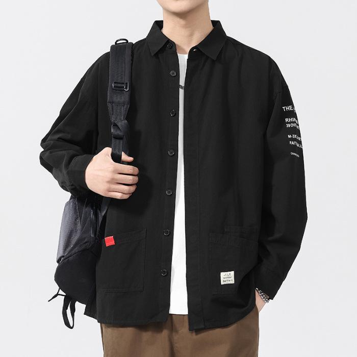 Nová jarní jednobarevná košile pro pánskou módu, módní s dlouhým rukávem, trendy ležérní bavlněná košile