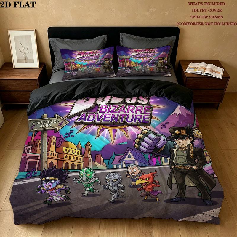 Jojos Bizarre Adventure Pattern Bedding Quilt Set Quilt Cover Pillowcase Home Birthday Gift(1 * Duvet Cover + 2 * Pillowcase, Without Core)