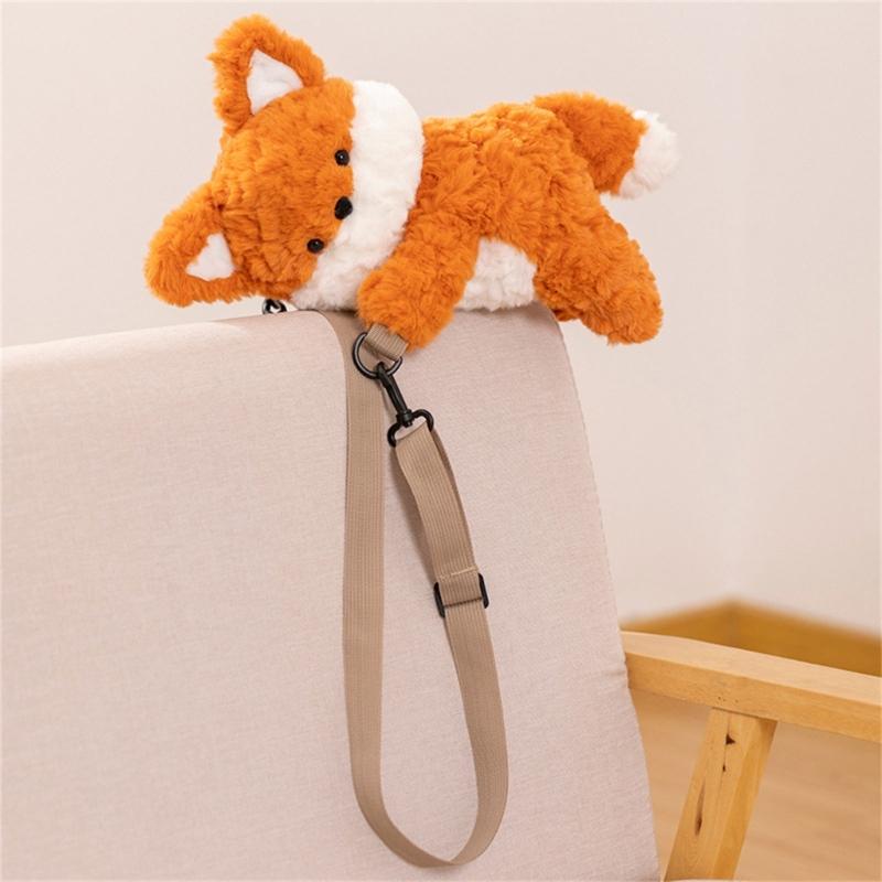 Plush Foxes Shoulder Bag Soft Crossbody Bag Girls Cartoon Backpack Lovely Animal School Bag Coin Purse for Winter