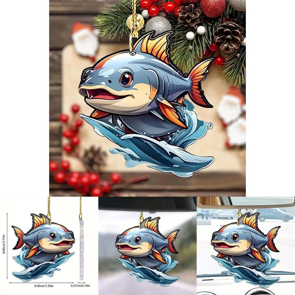 2d Acrylic Colorful Fish Car Hanging Pendant Eyecatching Cartoon Keychain Decoration
