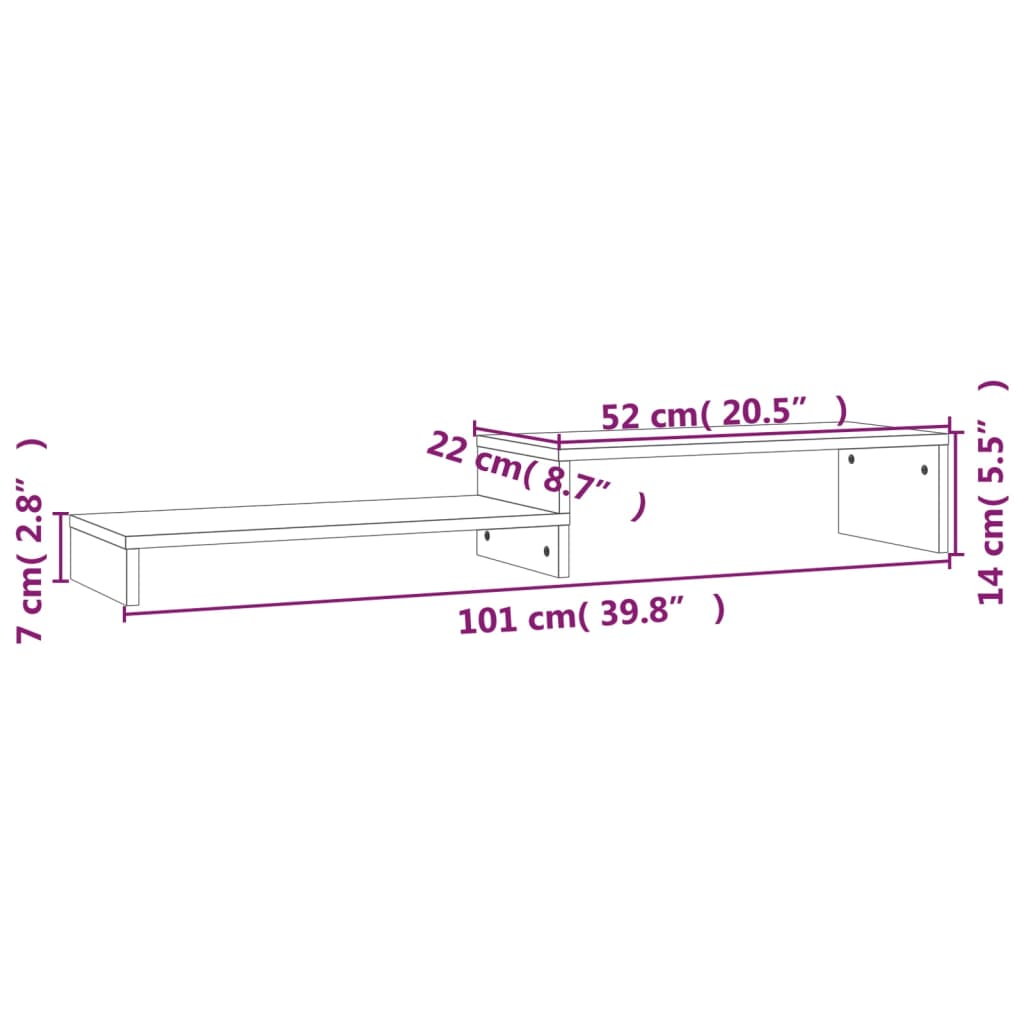 Monitor Stand White (52 101) * 22 * 14 cm Solid Pine Wood