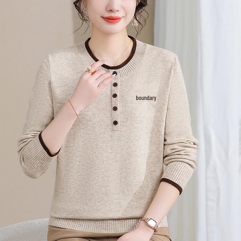 

Весенний женский вязаный свитер с круглым вырезом 2025 - Стильный базовый топ для женщин среднего и пожилого возраста XXL (110-125 Jin)