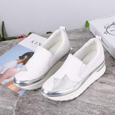 Mocasines Comemore Comfort Creepers con plataforma plateada y brillantes para mujer, planos con diamantes de imitación