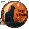 Wesołego Halloween Drewniany Znak ze Wzorem Czarnego Kota - Figurki Ozdobne ze Wzorem Półksiężyca i Gwiazdy - Idealne na Drzwi Wejściowe, Podwórko, Ganek, Dekoracja Pokoju