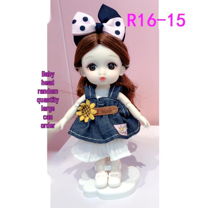 16cm 8-Point BJD Princess Doll with Denim Wedding Dress & Accessories - 6" Dress-Up OB11 Clothes, Tops, and Shorts
