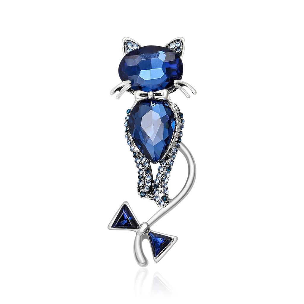 Glass Cat Brooch for Women Rhinestone Animal Kitten Lapel Pins Party Accessories