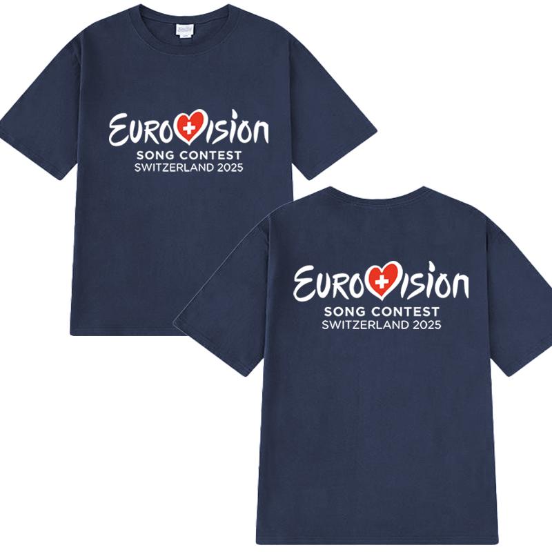 Ny i Eurovision 2025 T-shirt Eurovision Song tryckt T-shirt Män Kvinnor Mode Y2k kortärmade T-shirts Unisex Bomullstoppar