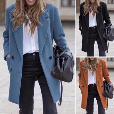 Mulheres Inverno Sobretudo Trespassado Gola virada para baixo Mangas compridas Botões Cardigan Plus Size