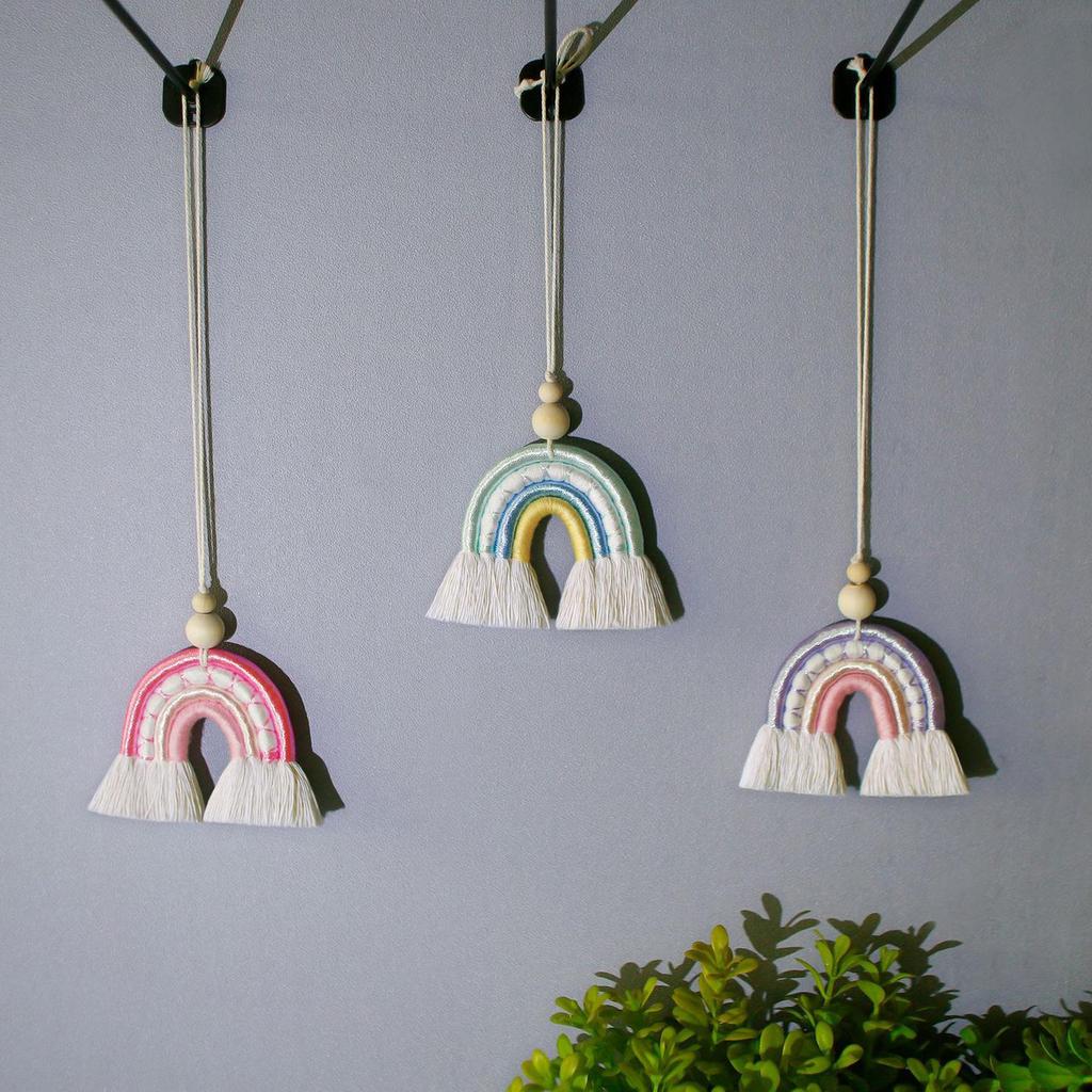 Macrame Charm Hanging Ornament Bohemian Pendant for Apartment Bedroom Pink