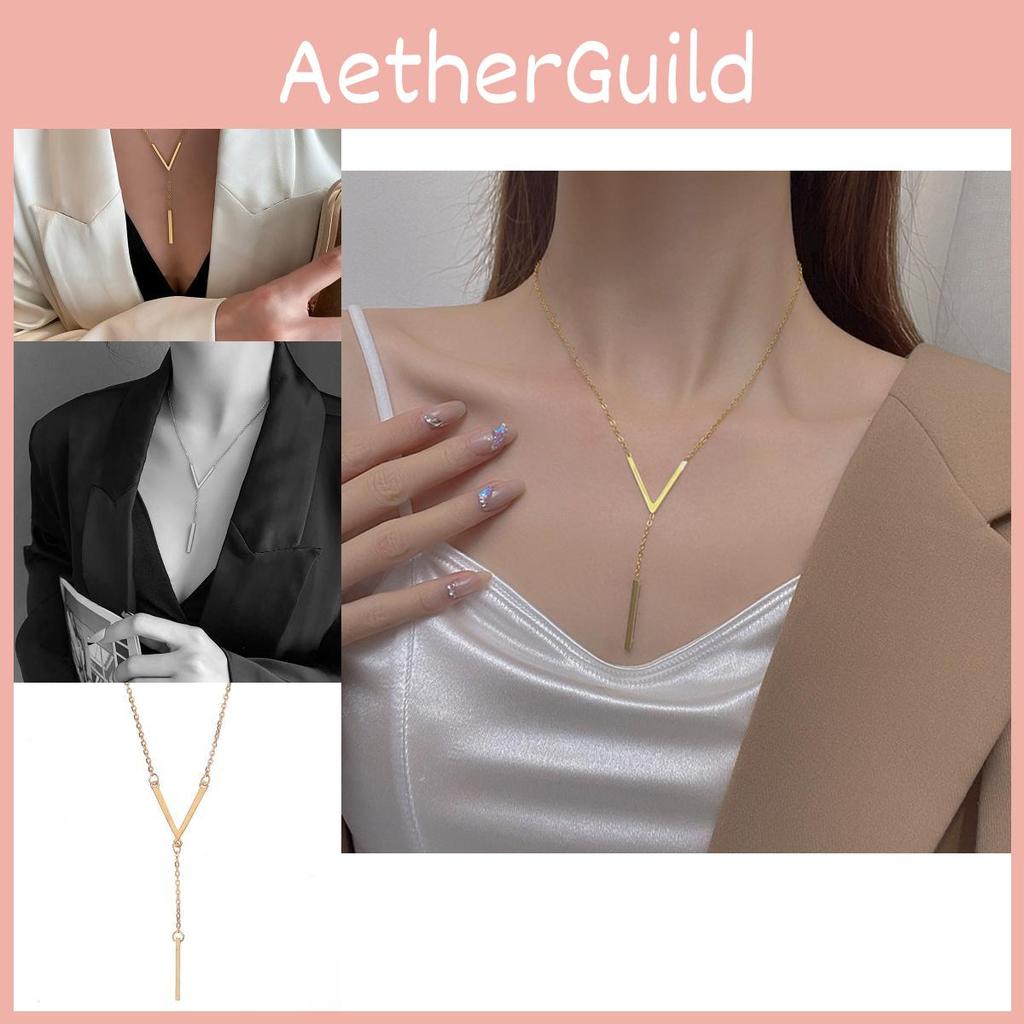 Trendy Alloy Long Tassel Necklace With V Shape Pendant For Fashionable Women