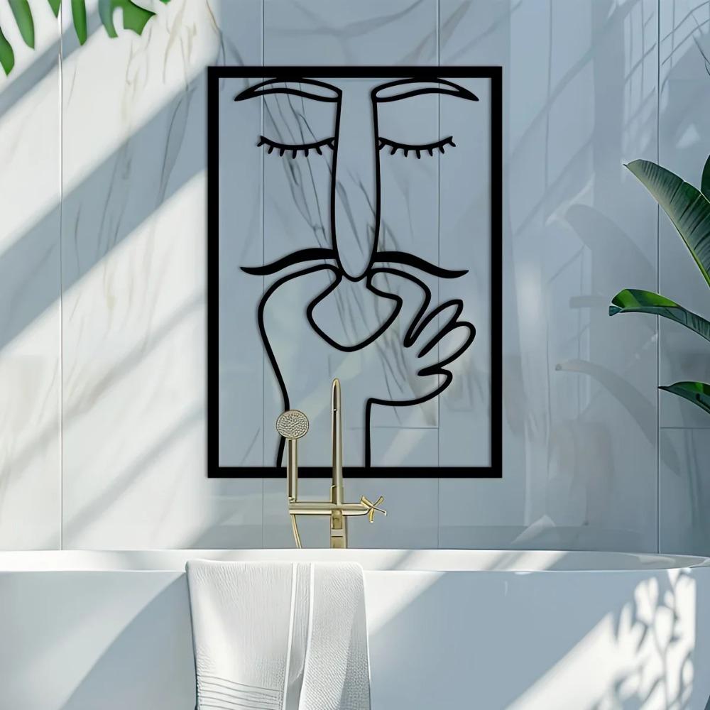 Whimsical Face Line Art Metal Wall Sculpture – Funny Thanksgiving Bathroom Decor, Minimalist Accent