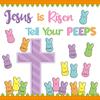 BeYumi Easter Peeps Bulletin Board - 77Pcs Easter Jesus Is Risen Cross Christian Bulletin Border Set Candy Bunny Peeps Cutout Carrot Border Trim