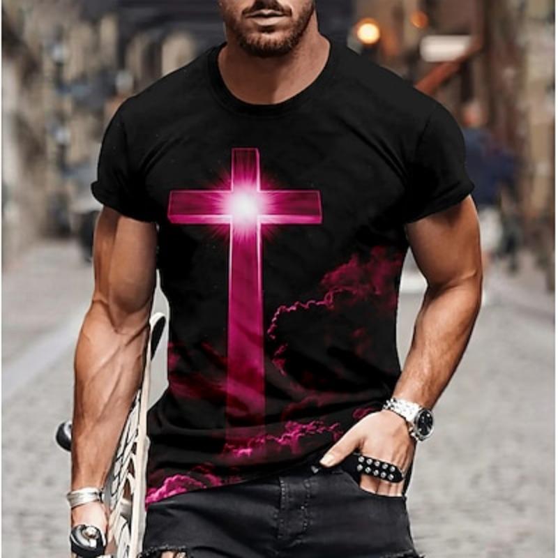 Men's Short Sleeve T Shirt 3D Print Crew Neck Shirt Casual Deep Purple Heather Gray  Summer Clothing