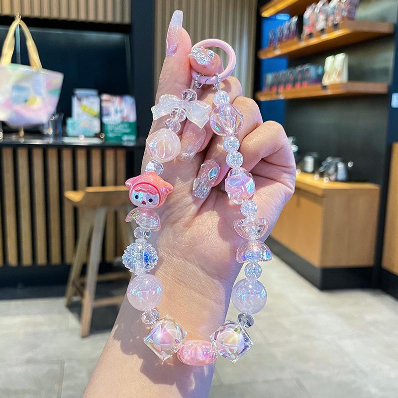 Kawaii Cute Bubble Mart Beaded Phone Chain Cartoon Keychian Pendant Backpack Decoration Accessories  Diy Beaded Keychian