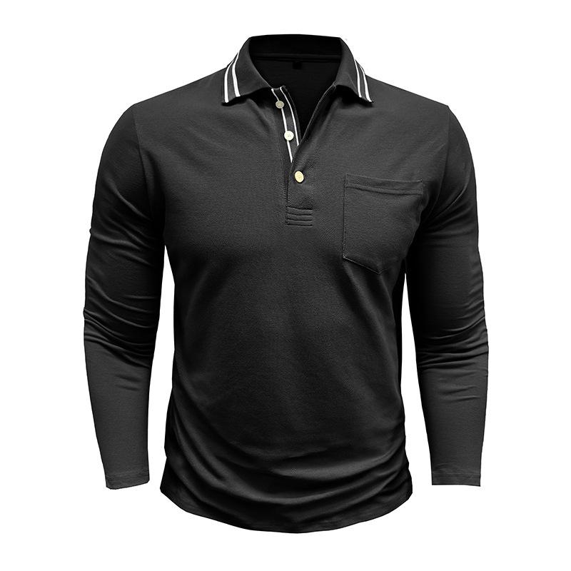 Spring Trend Men's Long Sleeve Casual Polo Shirts Solid Lapel Button Up Pullover Tops Autumn Turn Down Collar Polos