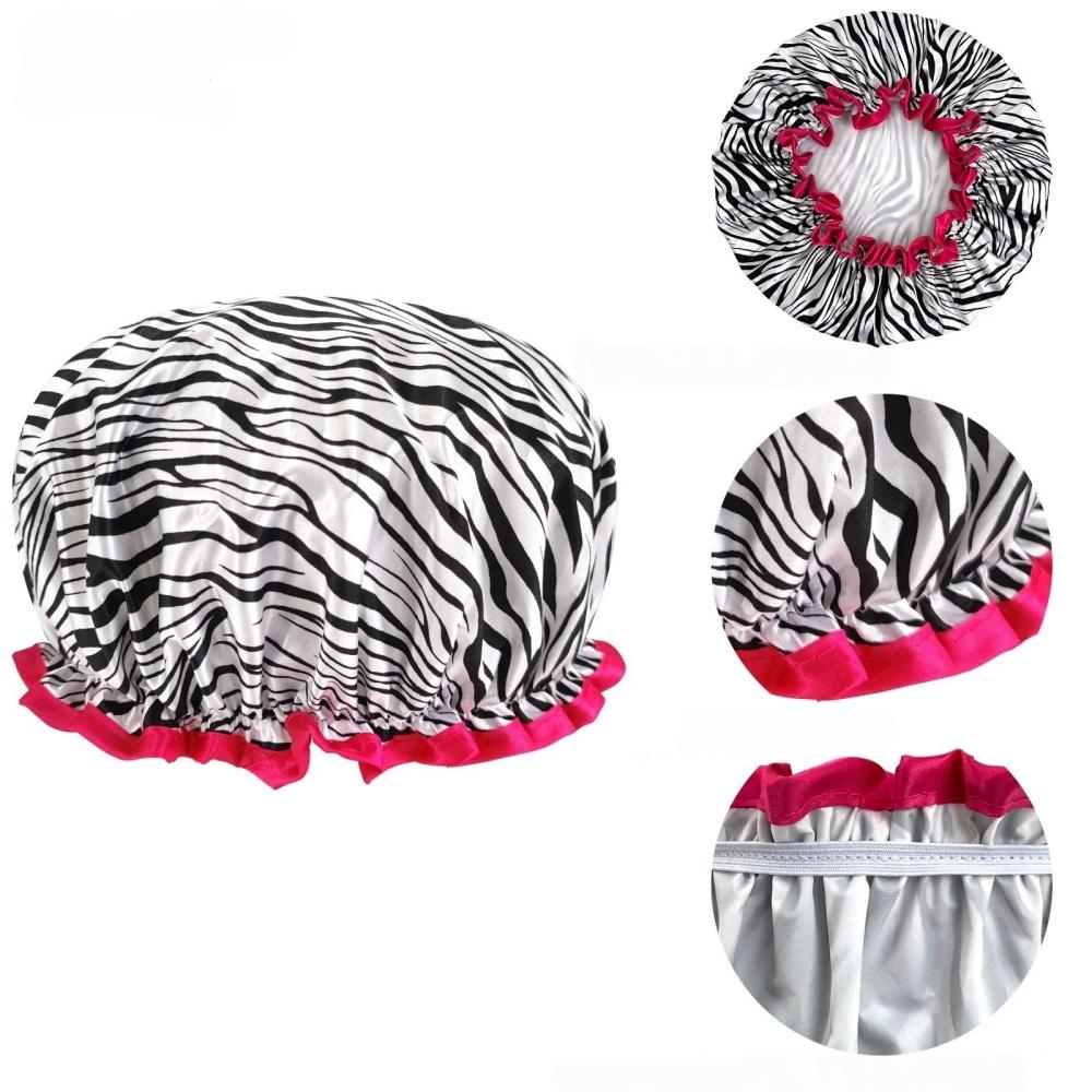 Leopard Print Waterproof Shower Cap Double Layer Elastic Hair Cover Reusable Bathroom Accessories