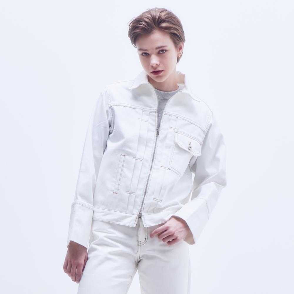 Moth Non-Faded Roll-Up Denim Jacket_White