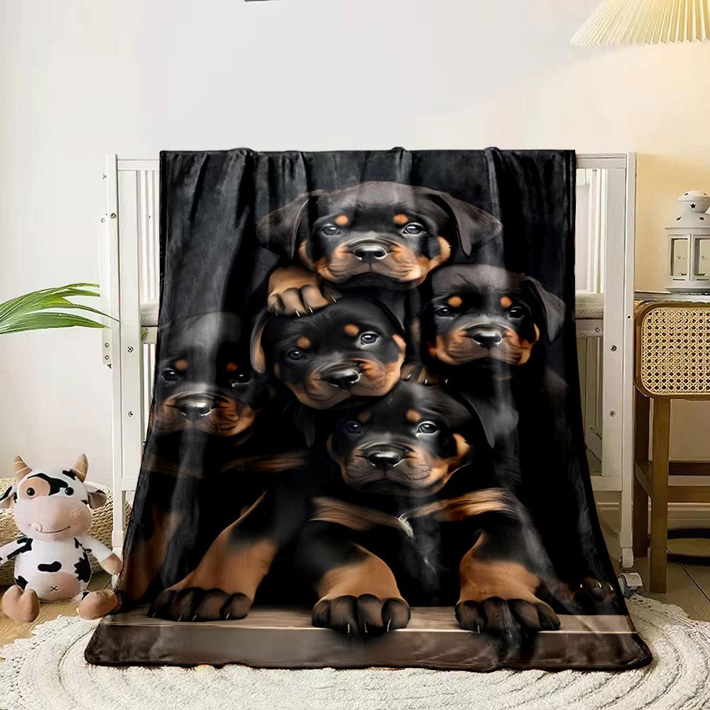 Rottweiler Puppies Flannel Blanket bedroom Blanket for Livingroom Couch lunch break Soft throw for Friend's festival Gift