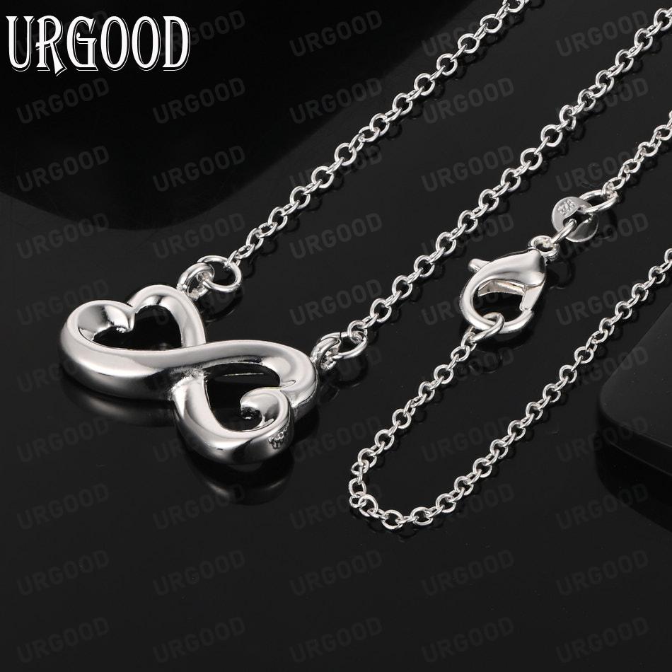 925 Sterling Silver Fashionable Openwork Infinity Double Heart Pendant Necklace - Exquisite Wedding Jewelry 45cm