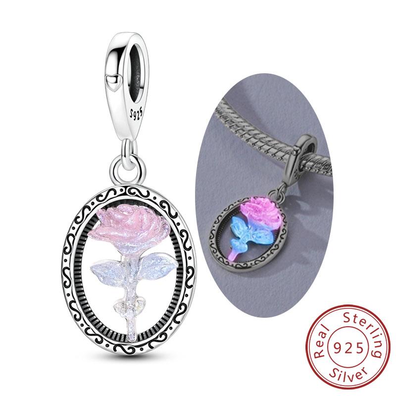 New Original Copper Charms Bead Luminous Rose Cat Planet Star Moon Pendant Fit Women Bracelet Necklace Jewelry Gift