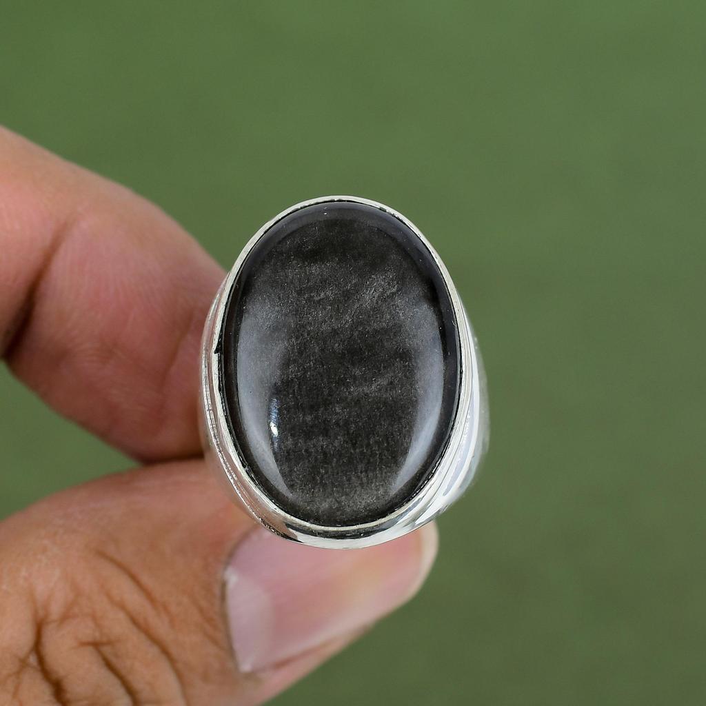 Silver Sheen Obsidian Ring 925 Sterling Silver Ring Handmade Gemstone Ring Silver Sheen Obsidian Jewelry Gift For Her Available In Ring Size